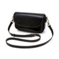 Retro black leather crossbody shoulder bag for women, casual vintage small square bag. - Black