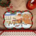 Tappeto bordo ondulato villaggio inneggiato di Natale, dettaglio passatoia antiscivolo. - 30*40cm / Città di Natale innevata