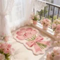 Fluffy pink tulip bouquet rug, cute shaped carpet for bedroom bedside and home decor. - 0621Zd Bouquet - 6