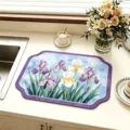 Tappetino scolapiatti per bancone cucina con design a fiori di iris acquerello per asciugare. - 30*40cm / GD Tappetino scola stoviglie in stile cinese-17