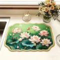 Vista dettagliata del tappetino da cucina scolapiatti con motivo di loto assorbente. - 30*40cm / GD Tappetino scola stoviglie in stile cinese-18