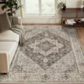 Bohemian area rug washable soft vintage carpet for living room bedroom floor mat large size - 40*60cm (Faux Cashmere + Washable Base) / BrownGrey