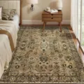 Bohemian Vintage Washable Area Rug Non-Slip Cashmere-Feel Carpet for Living Room Bedroom - 40*60cm (Faux Cashmere + Washable Base) / Floral Brown