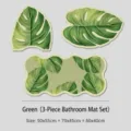 Green leaf diatomaceous earth bath mat 3-piece set, absorbent non-slip toilet floor rug. - Three-Piece Set / Greenery - Combination 1