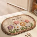 Absorbent anti-slip bathroom floor mat with 3D floral embroidery and woven texture. - 40*60cm / Flowers Collection - Whispers Among Flowers
