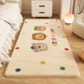 Cute cartoon bear plush runner rug, cozy beige bedside carpet, warm bedroom floor mat. - Healing Bear