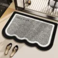 Absorbent non-slip bath mat with wave edge design, perfect for home bathroom and entryway use. - Fluffy Cloud Wave Shape YM-4715