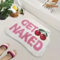 Zachte badmat met GET NAKED tekst en kersendecor, comfortabel absorberend vloerkleedje. - Stijl-8