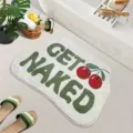 Pluche onregelmatige zachte badmat voor thuis met schattige kersenprint en groene letters - Stijl met kersen en letterpatroon (Stijl-9)