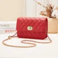 Red Quilted Crossbody Bag with Chain Strap Women Shoulder Bag Stylish PU Leather Purse - Red