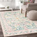 Bohemian floral area rug for living room bedroom, vintage washable non-slip carpet mat. - RZMM-Floral (8) / 40*60cm (Faux Cashmere + Washable Base)
