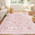 Bohemian floral pink washable area rug for living room bedroom non-slip carpet mat - Xh-Floral-3 / 40*60cm (Faux Cashmere + Washable Base)