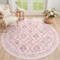 Round Bohemian floral non-slip carpet, pink vintage pattern soft area rug for living room. - 150x150cm / MH-Floral 66