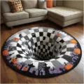 Magnifique tapis rond Halloween illusion optique 3D, tapis vortex noir et blanc pour salon. - 60*60cm / Halloween 3