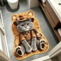 Detailansicht der niedlichen Katzen Entdecker Plüsch Badematte, weicher Teppich. - 40*60cm [Zweite Gen Kieselgur] / Reich werden - Katze
