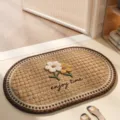 Ovale gewebte Badematte mit 3D Blumenstickerei, rutschfeste Matte fur Badezimmer. - Blattgeflüster-Kollektion – Einfache Blumenerinnerungen