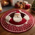 Tapis rond de Noël en velours cristal 3D, paillasson Père Noël cheminée pour déco de fête. - Halloween 6