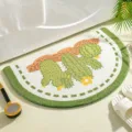 Soft half-round cactus print bathroom floor mat anti-slip absorbent cute home decor rug - Blooming Cactus