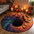 Tapis rond en velours de cristal motif tourbillon 3D Halloween, tapis chauve-souris salon. - Halloween 9