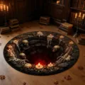 Tapis rond illusion 3D Halloween crâne squelette effrayant tapis velours cristal. - Nuit d'Os Flétrie