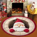 Weihnachten 3D runder Teppich, Weihnachtsmann Kamin Design, weiche Kristall Samt Fußmatte neu. - 40x40cm (Kristallsamt) / 3D Visuelle Weihnachtsmatte-11