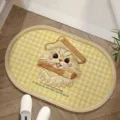 Cute cat toast patterned oval floor mat, soft non-slip doormat for bathroom, bedroom and entry. - Plaid Cat Oval Yellow