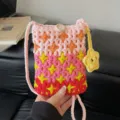 Graziosa borsa a tracolla all'uncinetto sfumata rosa arancione e rossa con stella chic - Rosa
