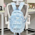 Light blue camouflage backpack large capacity school bag casual travel bag for women - Blue