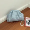 Fashion pearl shell shoulder bag, luxury retro crinkled clutch and messenger bag for women. - Blue