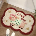 Cute cartoon pig non-slip floor mat for bathroom bedroom door entrance absorbent foot mat - Yarn Shaped Pig