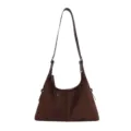 Vrouwen bruine suède hobo schoudertas retro casual grote crossbody tas voor herfst. - koffiekleur