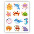 Detailed close up view of cute cartoon marine animal stickers sheet featuring sea creatures. - Style 9 / 10 Sheets/Pack