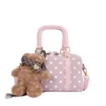 Fashionable polka dot Boston handbag for women with cute plush bear keychain charm. - With Charm Style / Pink