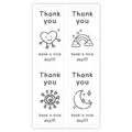 Cute rectangular thank you stickers, black and white doodle sealing labels, 100 pcs per pack. - Style 8 / 100 Stickers/Pack