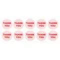 Round pink thank you sticker variant, speckled design with red text for packaging. - Style B / Pink