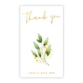 Minimalist thank you stickers for packaging sealing, elegant green leaf design with gold typography. - Style 22 / 9x5.4cm