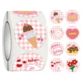 Cute cartoon round sealing stickers roll pink plaid reward stickers for journaling and gifts - No. 002