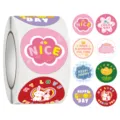 Cute cartoon round sticker roll with various lovely designs for journaling and kids crafts. - No. 008