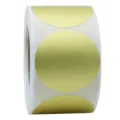 Gold round dot stickers roll, metallic finish adhesive labels for marking and inventory control. - Gold