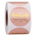Ρολό αυτοκόλλητων handmade with love σε ροζ χρυσό φύλλο για συσκευασία δώρων και σφράγιση. - Στυλ 18 (Χρυσοτυπία)