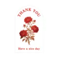 Decorative floral sticker with red peony illustration and text, perfect for gift box sealing. - Style B (Peony) / 50 Pieces/Pack (9x5.4cm)