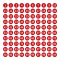 Red Round Number Stickers 1-100 Adhesive Labels for Storage Classification Marking - 10mm Diameter / Red with White Letters