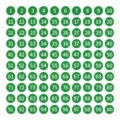 Green round number stickers 1 to 100 sorting labels for storage classifying items. - 10mm Diameter / Green Background White Text