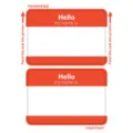 Self-adhesive name badge stickers red border school office children label stationery sheet - Red HELLO / 86x59mm