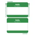 Printable green border name badge stickers sheet self-adhesive labels for school office use - Green HELLO / 86x59mm