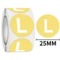 Round yellow clothing size sticker roll L 25mm garment label tag apparel accessories - L / 500 Sheets/Roll / Yellow