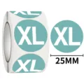 Round XL clothing size stickers roll, 25mm diameter teal adhesive labels for apparel sorting. - XL / 500 Sheets/Roll / Mint Green