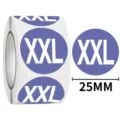 Round XXL size label stickers roll for clothing, purple adhesive stickers 25mm diam. - 2XL / 500 Sheets/Roll / Purple