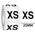 Round clothing size label stickers XS 25mm garment tags roll for clothes pants shoes - XS / 500 Sheets/Roll / Black