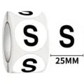 Round white S size clothing sticker roll 25mm diameter apparel size label for retail shop. - S / 500 Sheets/Roll / Black